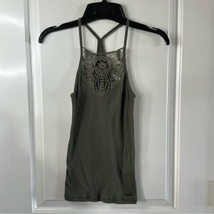 Hollister Olive Green Ribbed Lace Racerback Tank Top | XS